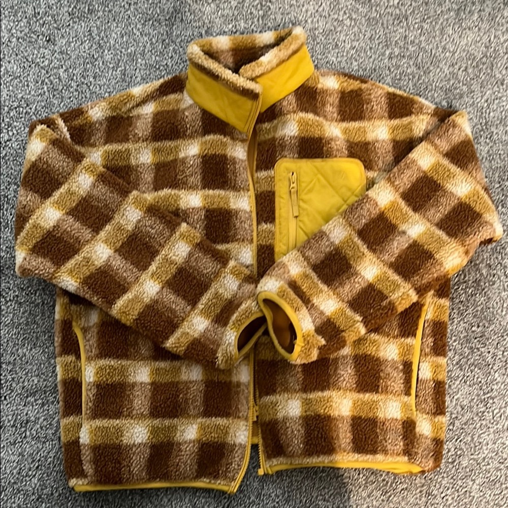Plaid Fleece Jacket with Yellow Accents